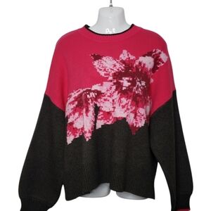 New Badgley Mischka Poinsettia Dark Floral Sweater Women's Plus Size 1X